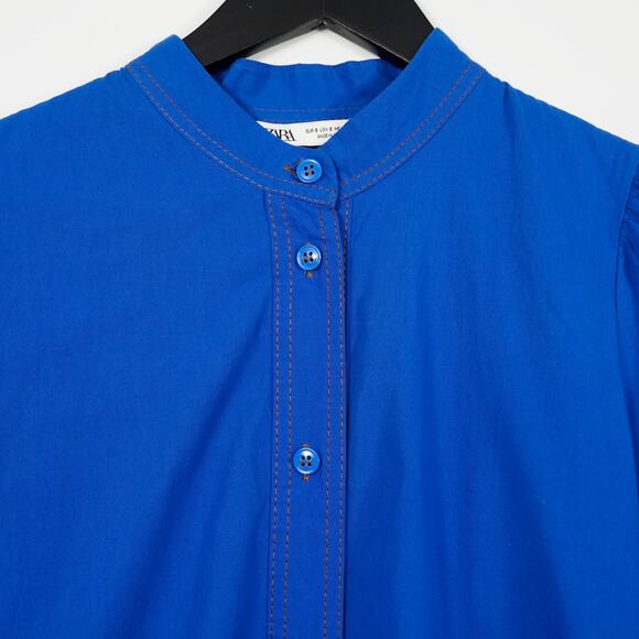 Zara Cobalt Blue Mini Dress Sz S Balloon Sleeves Tiered Ruffle - Picture 10 of 15